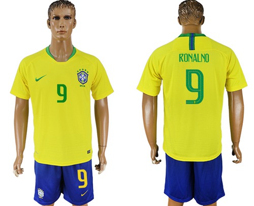 Brazil #9 Ronalno Home Soccer Country Jersey